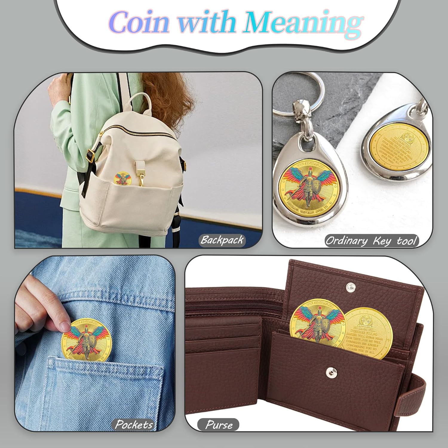 24Pcs The Archangel Michael Watches Over Us - St Michael Challenge Coin - Psalms 91:10-11 - Lucky Guardian Amulet for Military, Police, Christian Church, School, Friends and Family (Golden)