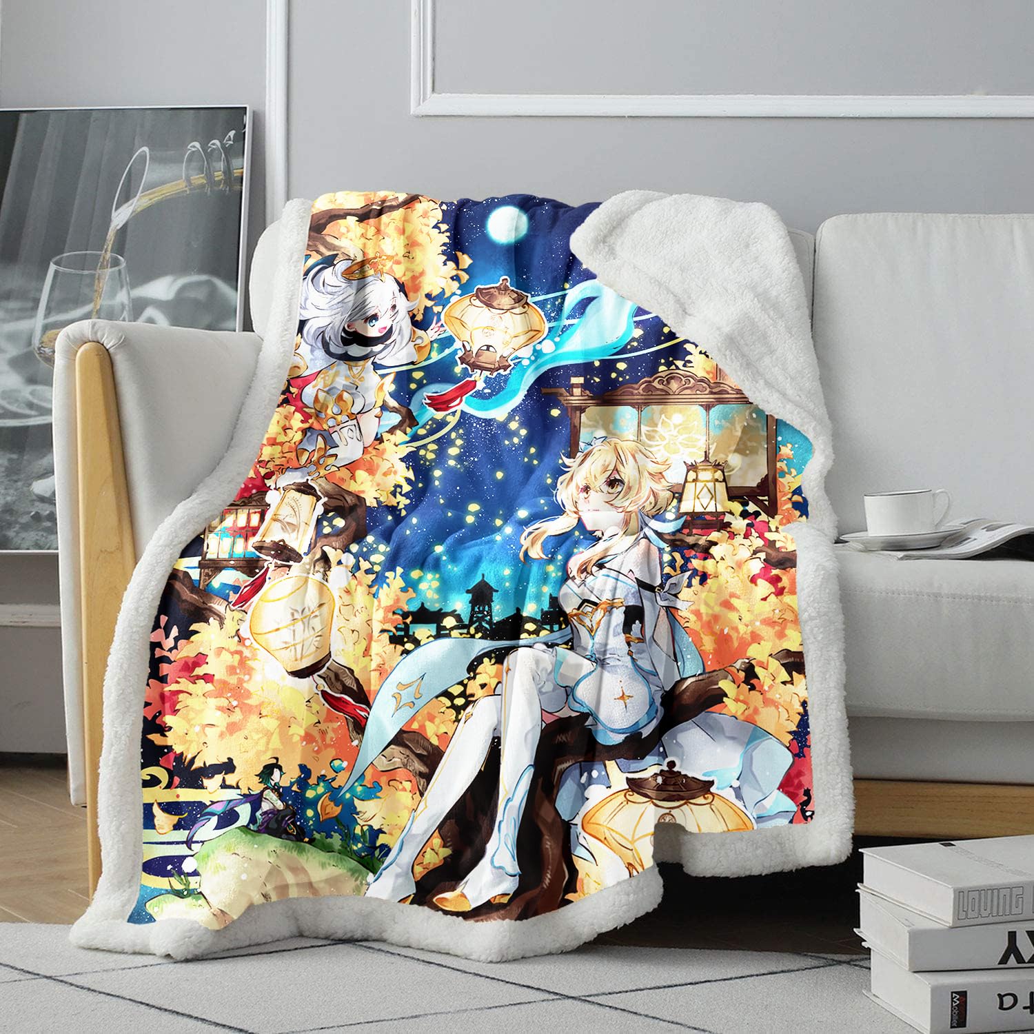 Chtlifq Girls Aa27-Genshin Impact Paimon Genshin Impact Paimon Printed Sherpa Blanket Sherpa Blanket Plush Couch Sofa Blanket Throw All Season Throw Blankets Kids Adults 31.5X47.3 Inches Sherpa （80X120cm）