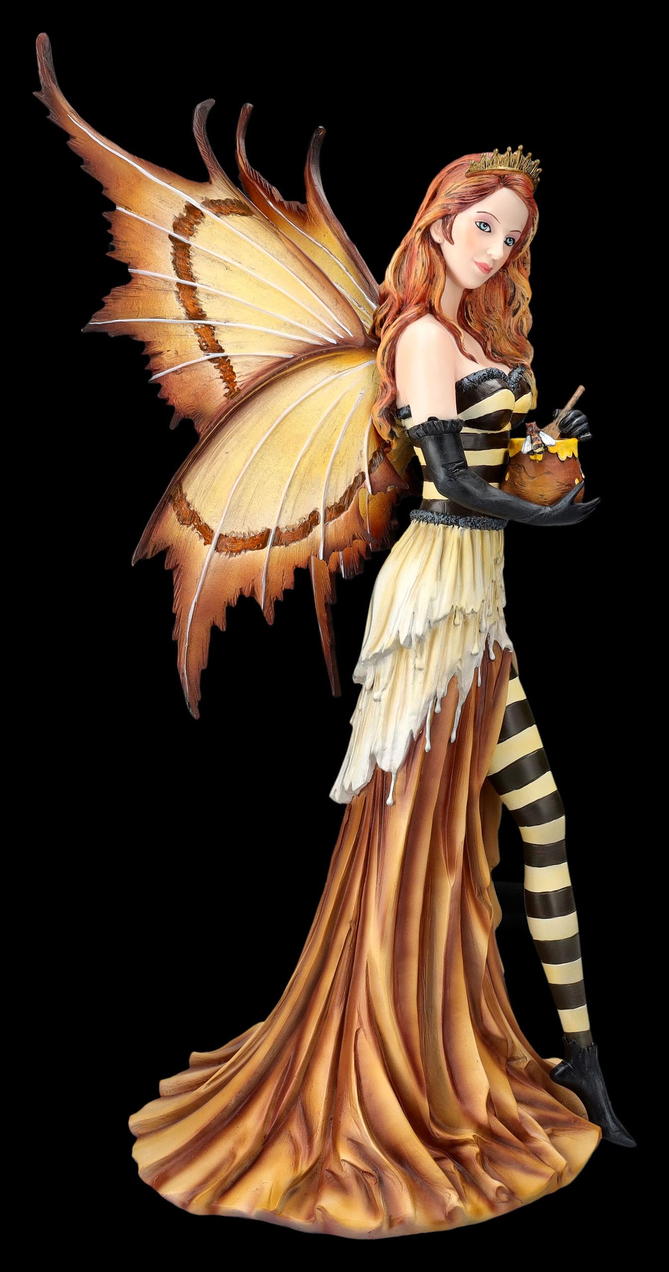 Figuren Shop GmbH Elfenfigur mit Honig – Honey, die Elfe des Honigs – handbemalte Fantasy-Deko (45,5 cm) – Tales of Aurelion Collection – Geschenkidee für Elfen- & Naturfreunde