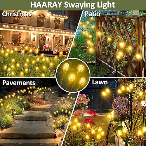 Miniatura 7 de HAARAY Luces de jardín alimentadas por energía solar, luces solares de jardín de luciérnaga al aire libre impermeables con 8 bombillas LED más