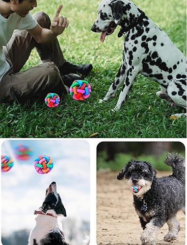Miniatura 5 de GLOGLOW Juguetes de bola de goma, colorido suave TPR bola masticar juguete interactivo con campana interior para perros Mini cerdos (M) juguetes de