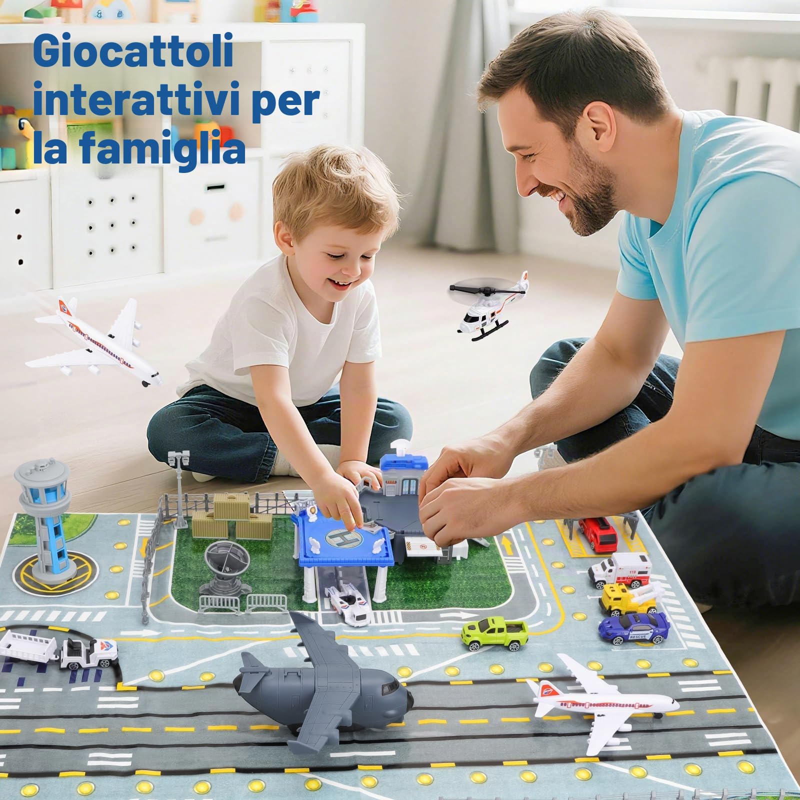 deAO City Aeroporto Giocattoli, Edificio del Terminal Aeroportuale, Torre Radar, 11 Mezzi di Trasporto: Carrelli Portabagagli, Veicoli della Polizia, Aereo di Linea, Posto di Blocco Stradale, 3 Anni+