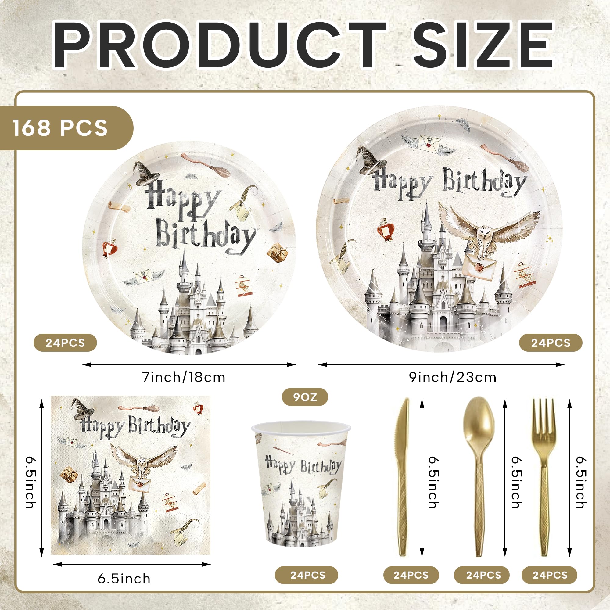 168pcs Cartoon Birthday Party Supplies Vintage Castle Paper Plates Napkins Magical Disposable Tableware Set Magical Party Supplies for Boys Girls Birthday Decor 24 Guests