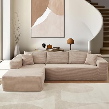 106" Cloud Sectional Couches for Living Room,L Shaped | Boneless Couch with Comfy Chaise,Modular Sofa with Deep Seat No Assembly Required,Camel