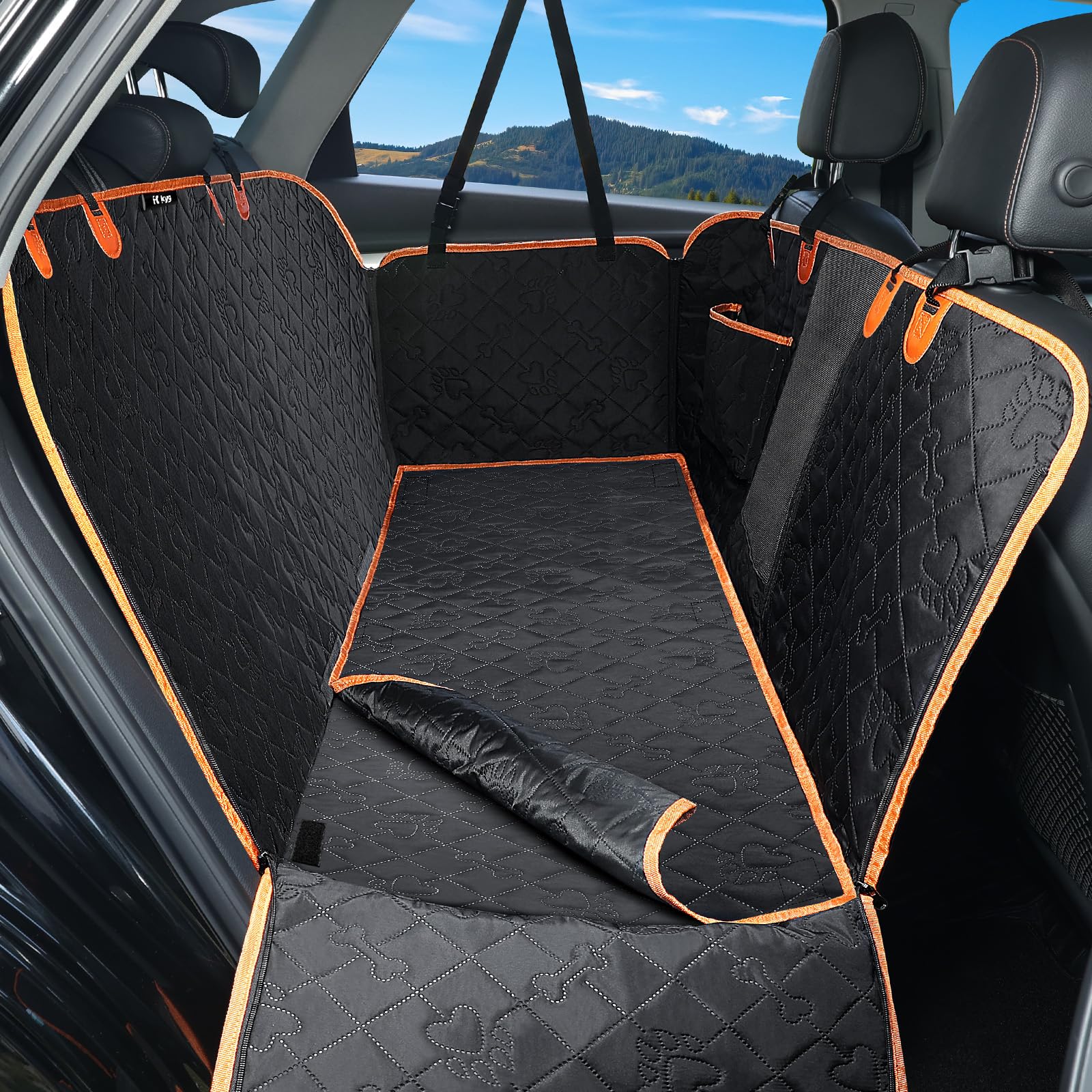 KYG Funda Coche Perro con Funda Extraíble Adicional Cubre Asientos Coche Perro Impermeable y Resistente Protector Asiento Trasero con Ventana de Malla, Fácil de Limpiar, Resistente a Los Arañazos