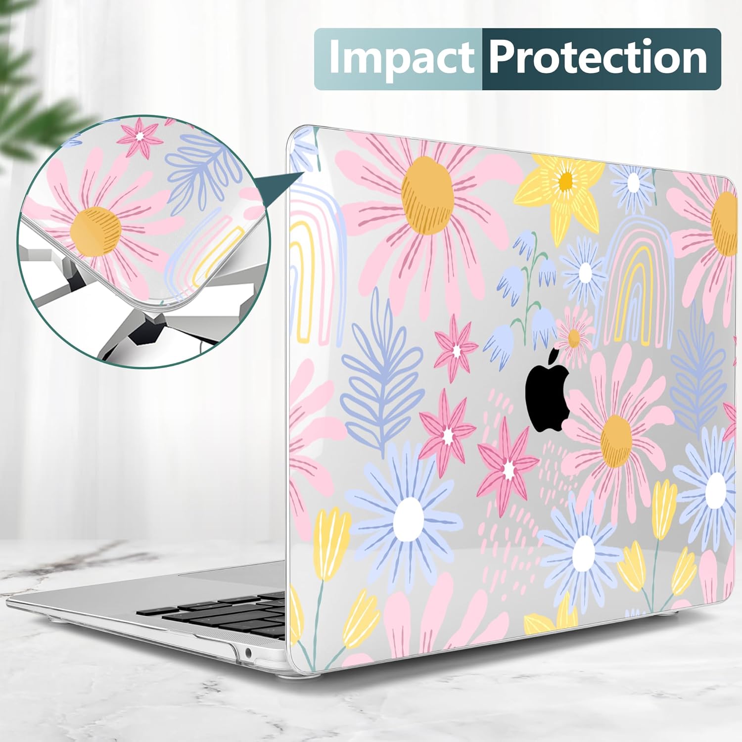 DONGKE Compatible with MacBook Air 13 inch Case 2021 2020 2019 2018 Release A2337 M1 A2179 A1932 with Retina Display Touch ID, Plastic Hard Shell & Keyboard Cover - Florals - Image 6