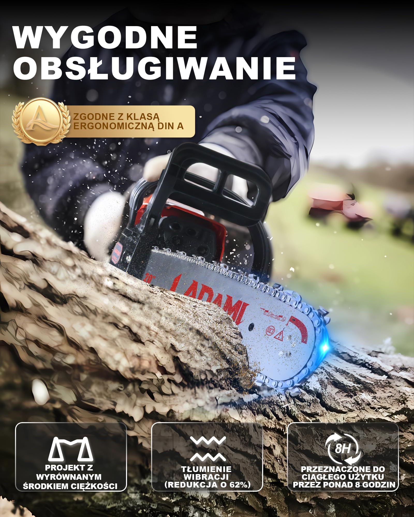 Benzynowa piła łańcuchowa 58CC Profi,2-suwowa piła łańcuchowa 3,5 KM, z mieczem 20" i 16", 2 łańcuchy, tłumienie wibracji, wyłącznik bezpieczeństwa, spalinowa piła do pielęgnacji drzew, prace