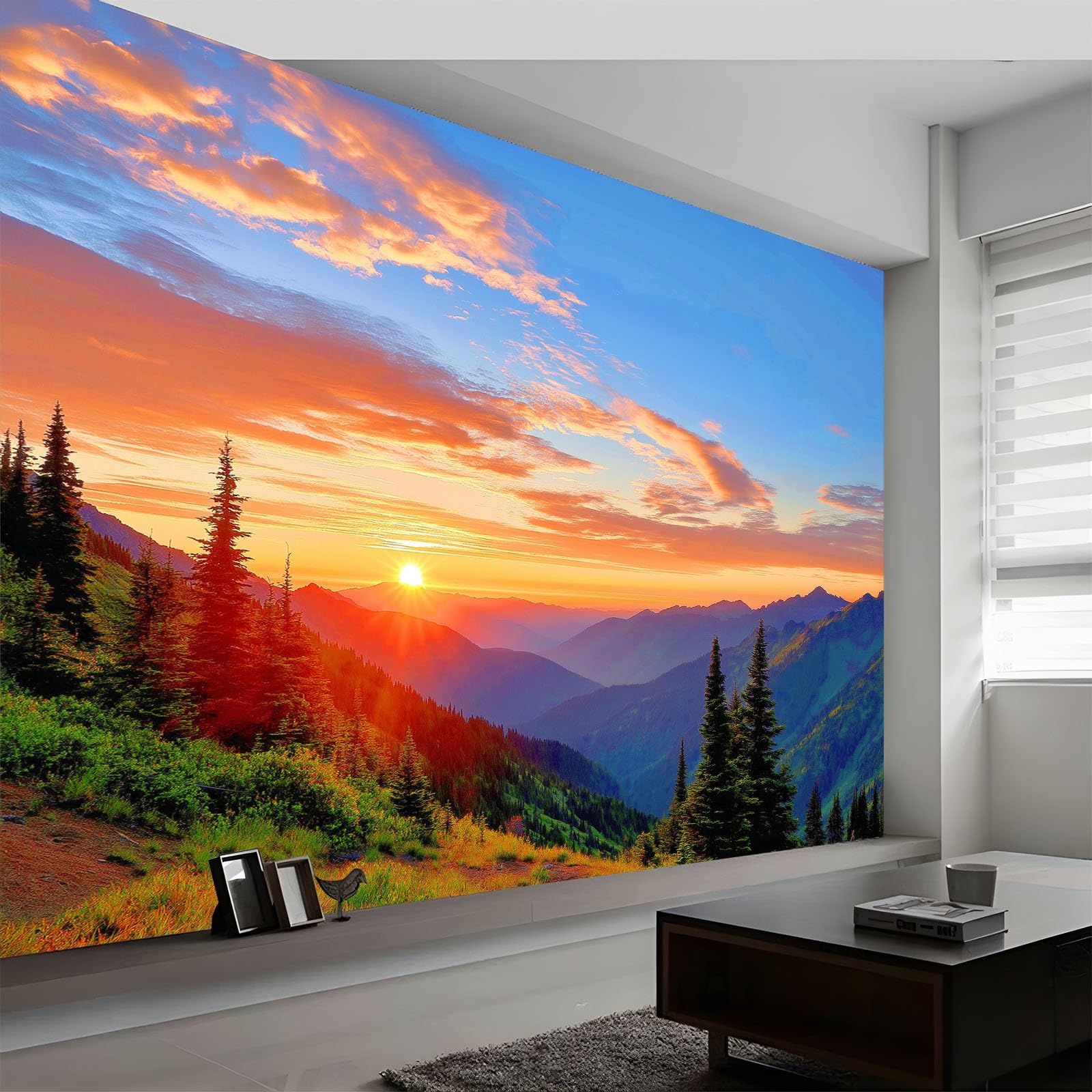 Malowidła ścienne, 300 x 210 cm, niebieskie anime, błękitne niebo, zachód słońca, góry, włóknina, fototapeta, do salonu, sypialni, kuchni, biura, dla dzieci