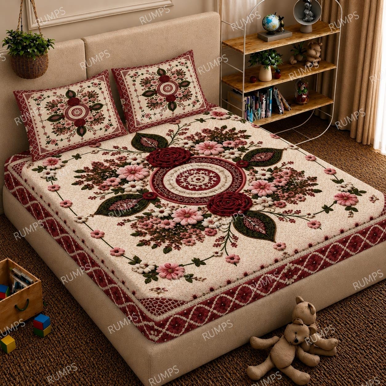 RUMPS 3D Digital Printed Double Bedsheet Flat | Premium Knitted Cotton MicroFabric 90x100 Inch Bed Sheet with 2 Pillow Covers, Cute Cartoon Blue Bird (7D Digital 10)