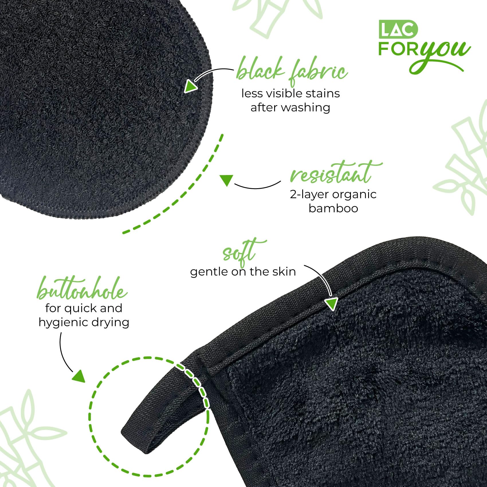 LAC FOR YOU Reusable Makeup Remover Pads (4 Pack) with 1 Microfibre Face Cloth and Wash Bag - Reusable Face Cleansing Pads Washable - Image 3