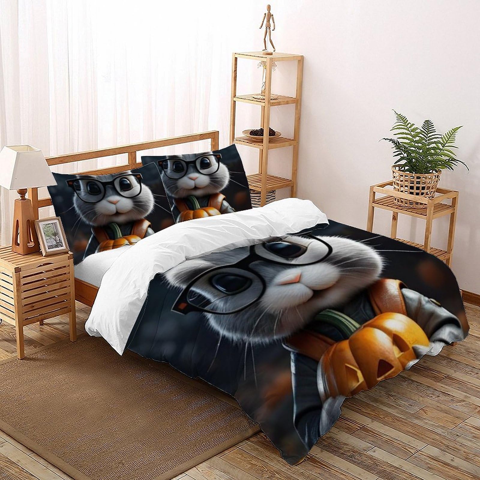 Parure de lit lapin de citrouille animaux land en microfibre anti-acariens pour enfants