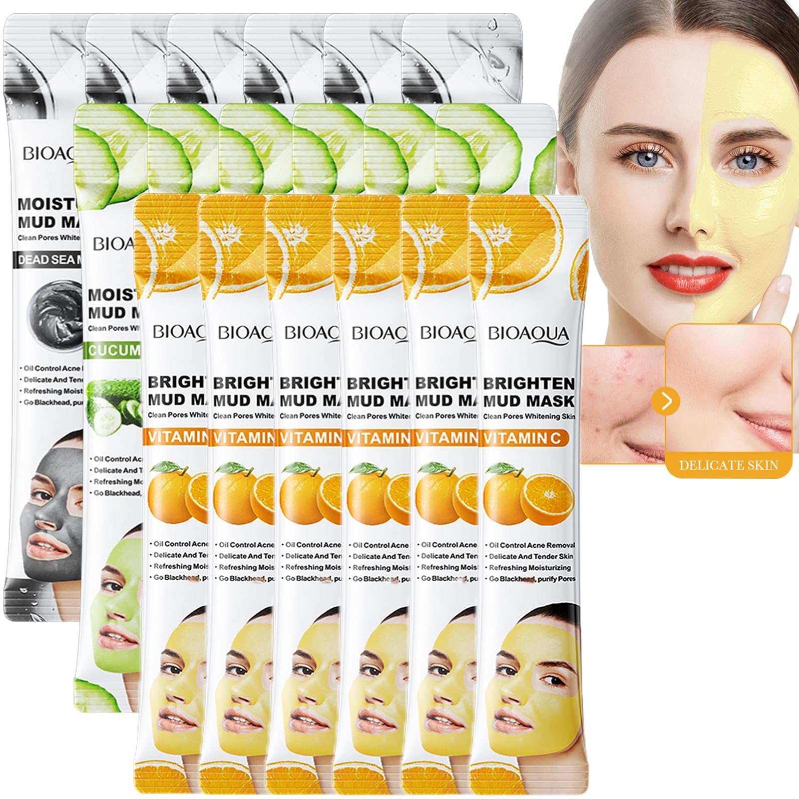 Clay Face Mask, Added With Dead Sea Mud, Cucumber Extract, Citrus Inositol Extract Face Masks Skincare, Deep Cleansing, Hydrating,Brighten Facial Mask for All Skin Types, 30 Pcs
