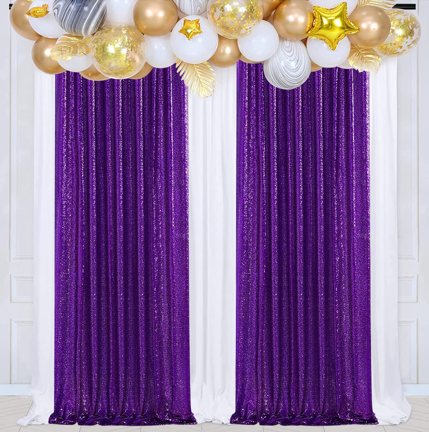 Poise3EHome Purple Sequin Backdrop Curtains,2 Panels 2FTx8FT Glitter Background for Halloween Birthday Party Wedding Christmas Thanksgiving Holiday