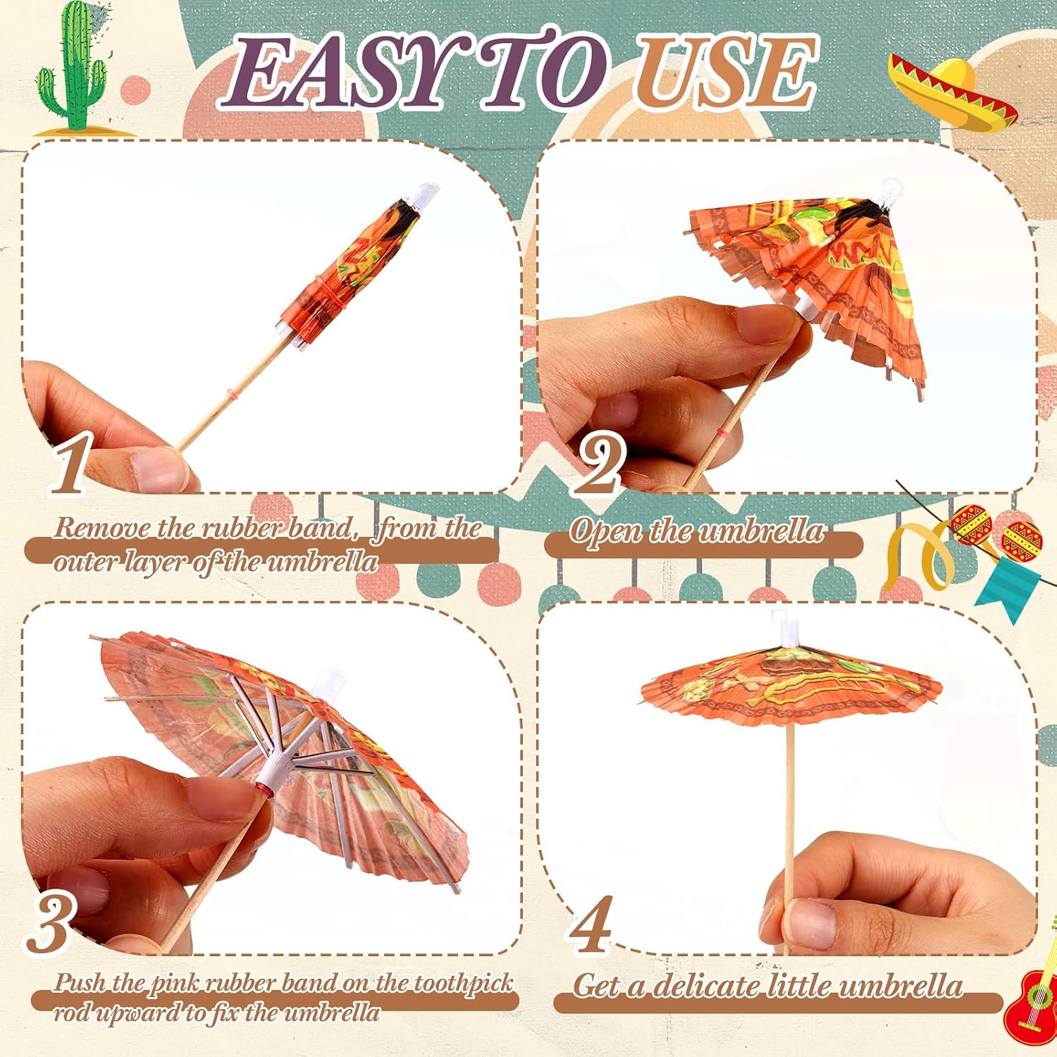 CHENGU 300 Pcs Mexico Drink Umbrellas Toothpicks