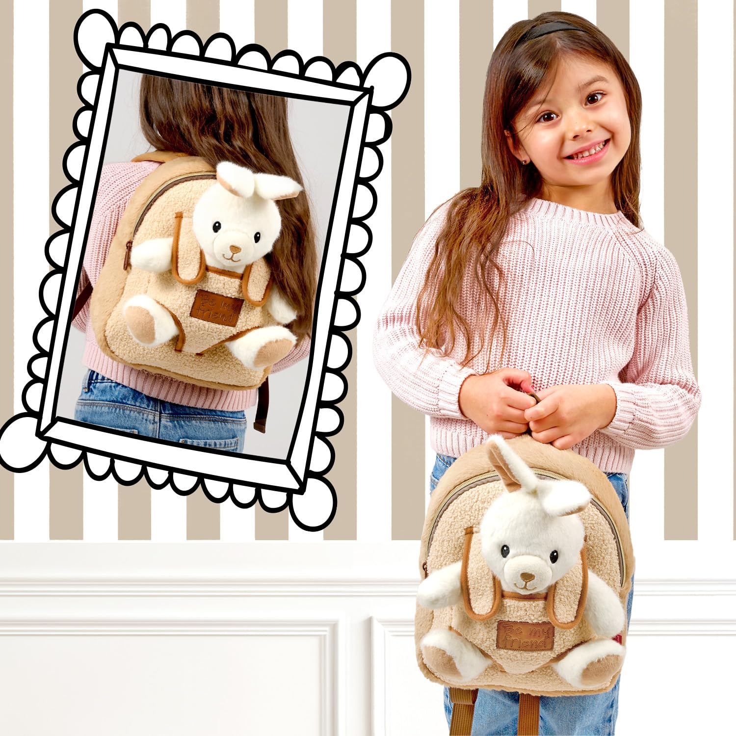 PERLETTI Zaino con Peluche Bambino Bambina 3 4 5 Anni - Zainetto Piccolo Borsa da Bimbo Bimba Scuola Materna Asilo Viaggi - Mini Cartella Morbida con Pupazzo Bambini - 27x21x9 cm