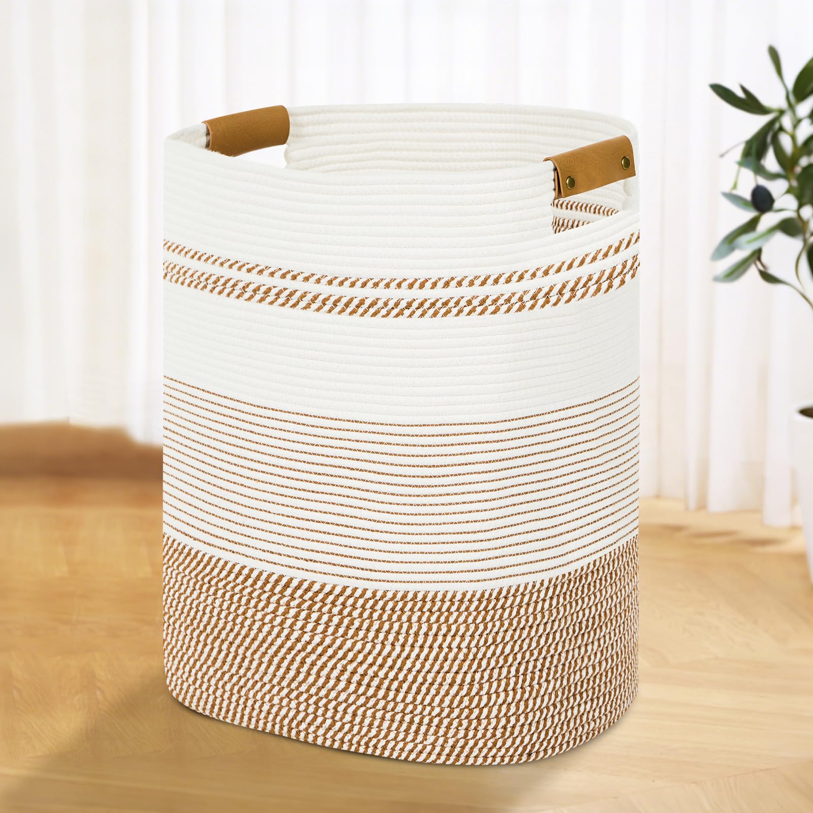 AINUOQI Laundry Basket with Handles - Blanket Basket & Hampers for Bedroom Aesthetic, Laundry Hamper & Blanket Storage for Living Room, Clothes Hamper