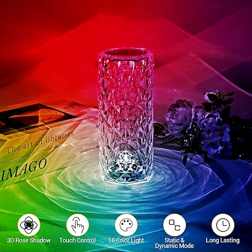Miniatura 4 de Lámpara de cristal, lámpara de mesa de cristal con control táctil, lámpara de rosa de cristal con 16 colores, luz nocturna RGB con USB y control