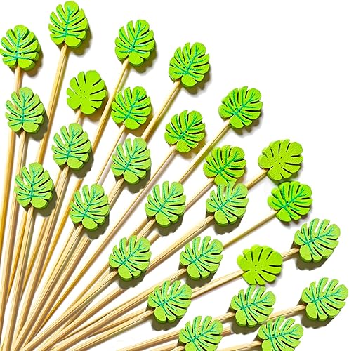 Janvelle Bonitas púas de cóctel Monstera, palillos de dientes tropicales para aperitivos de 4.7 pulgadas, palillos de dientes decorativos elegantes