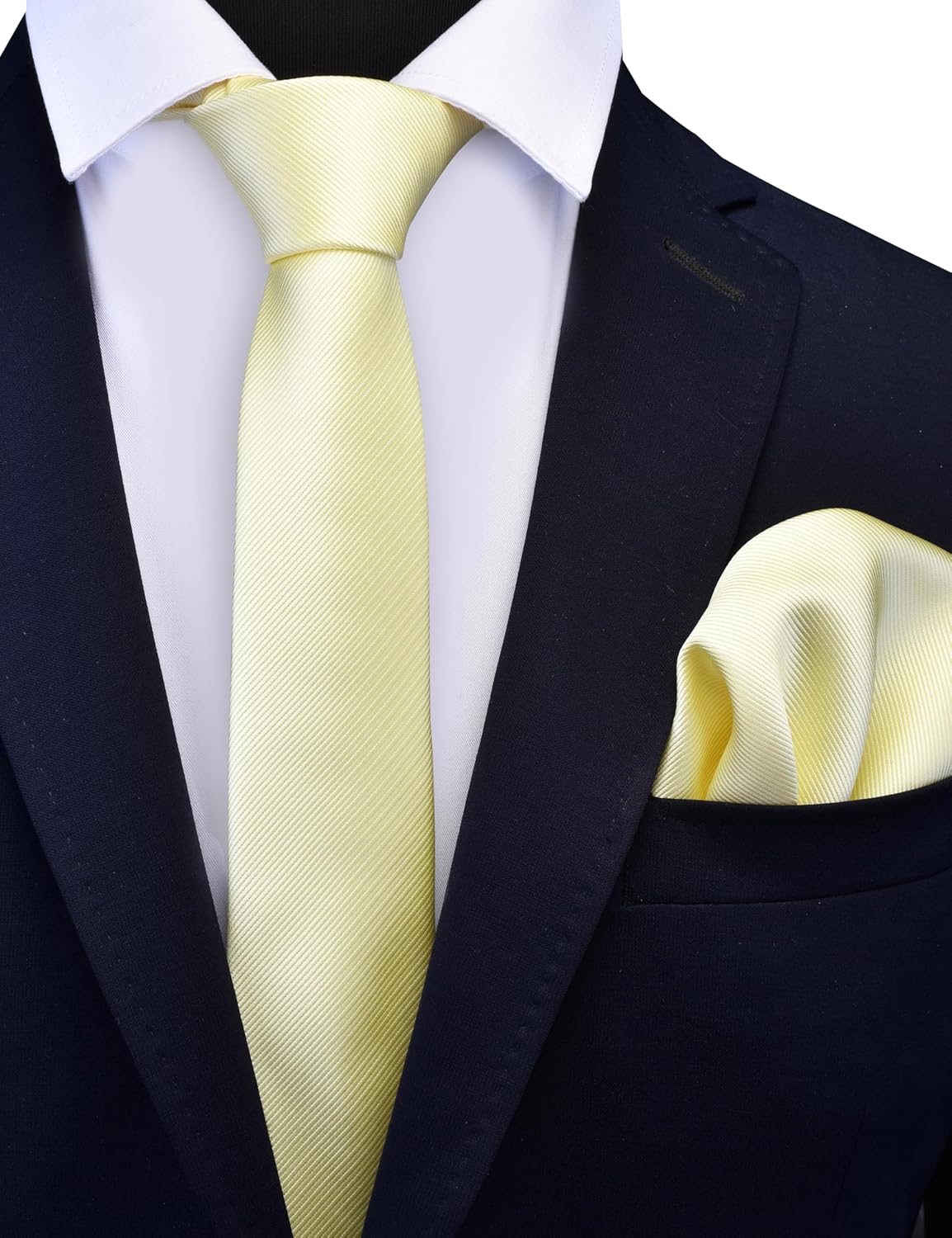 GUSLESON 2.4" Slim Necktie and Handkerchief Set For Men Solid Skinny Tie Set - Image 2