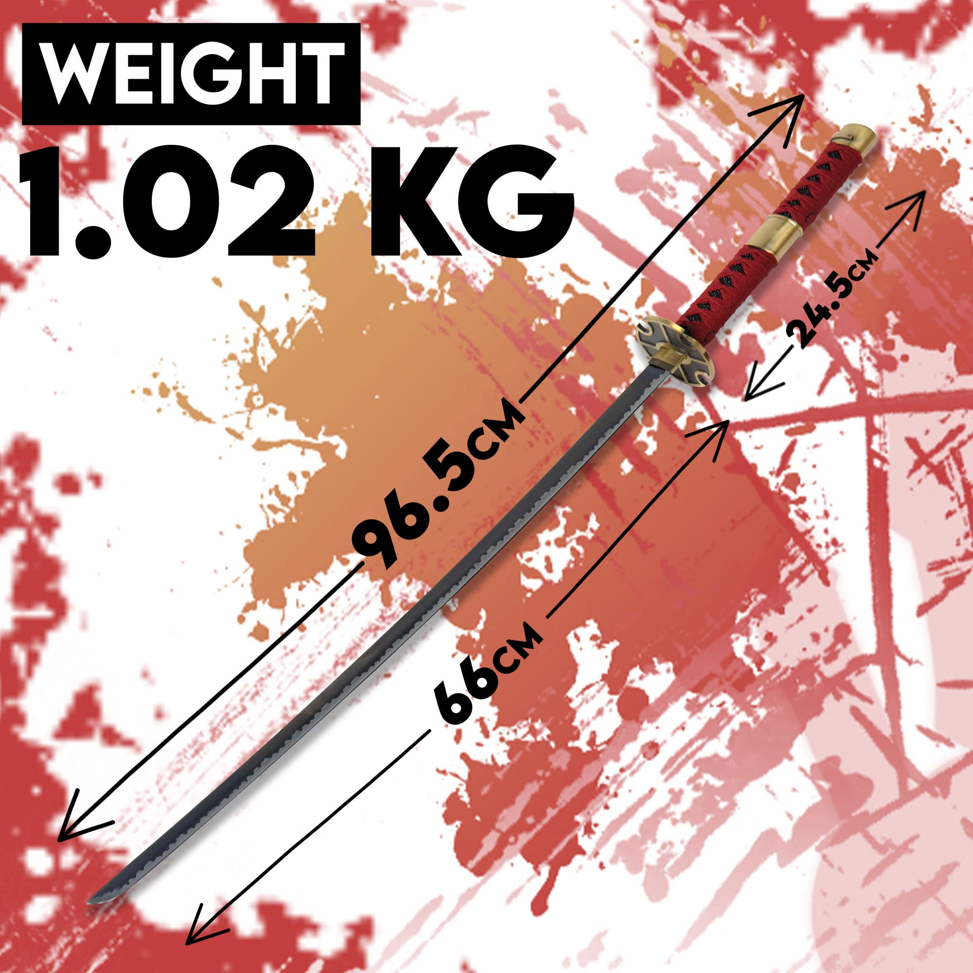 Swords and more One Piece – Roronoa Zoro Schwerter, Sandai Kietsu, Edelstahl Schwert mit Scheide 96,5 cm, Zoro Katana, One Piece Schwerter für Zoro Cosplay One Piece