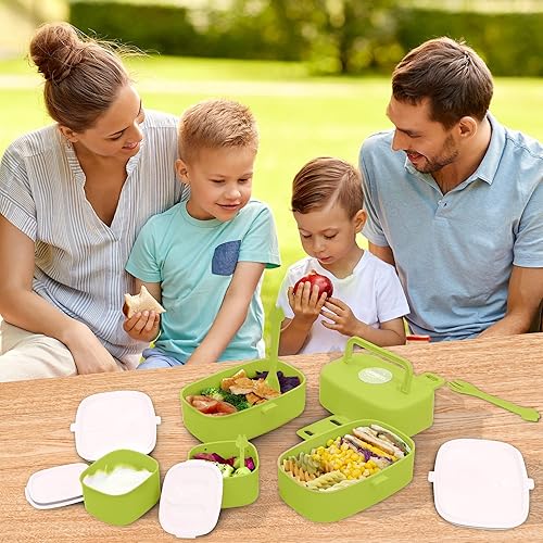 Miniatura 4 de DOIOED Lonchera Bento para niños y niños pequeños, incluye calcomanía con nombre, caja Bento apilable a prueba de fugas con 4 compartimentos,