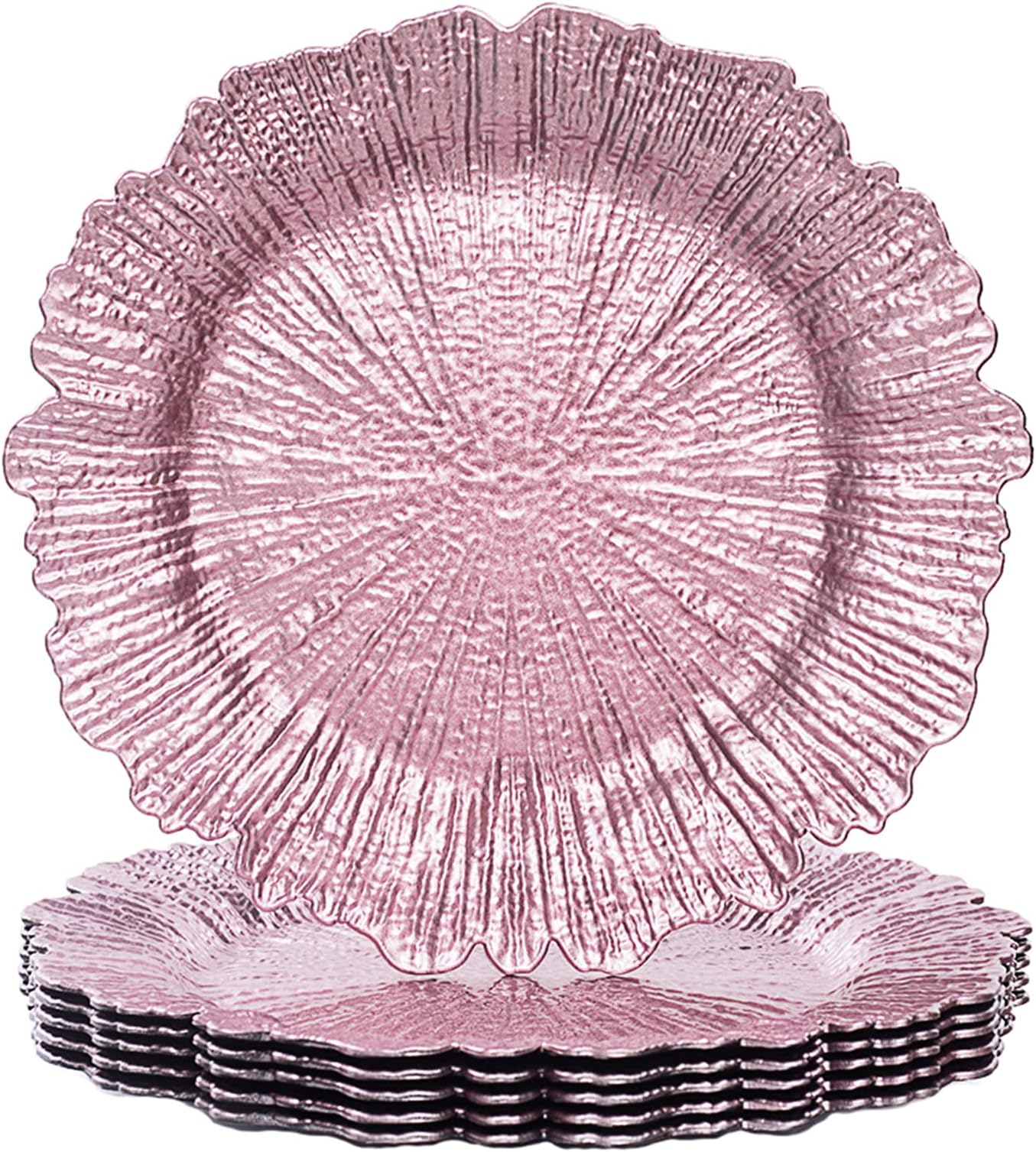 WELMATCH Blush Pink Plastic Beaded Charger Plates 12 pcs