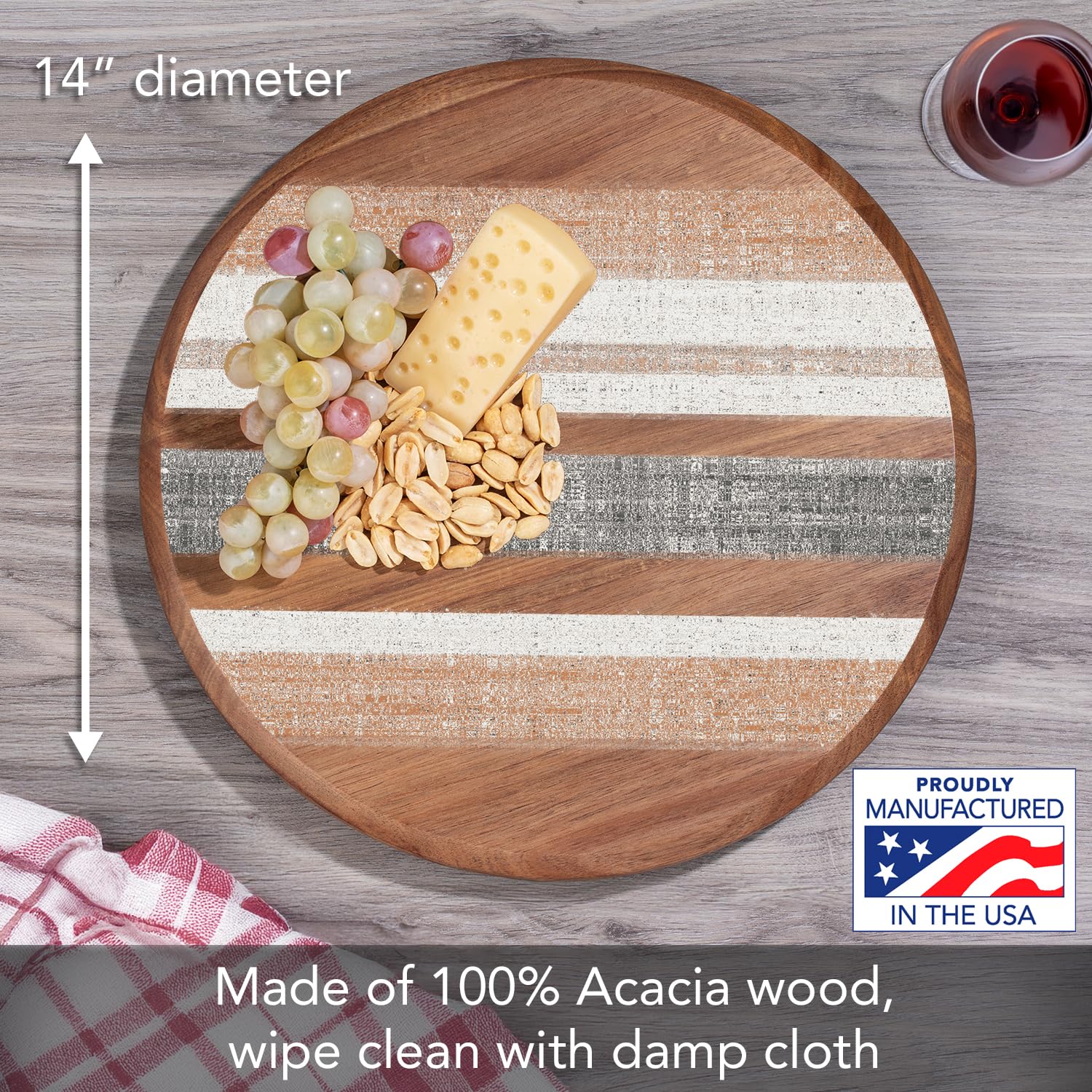 CounterArt Wide Stripes Round Acacia Wood Lazy Susan Turntable 14