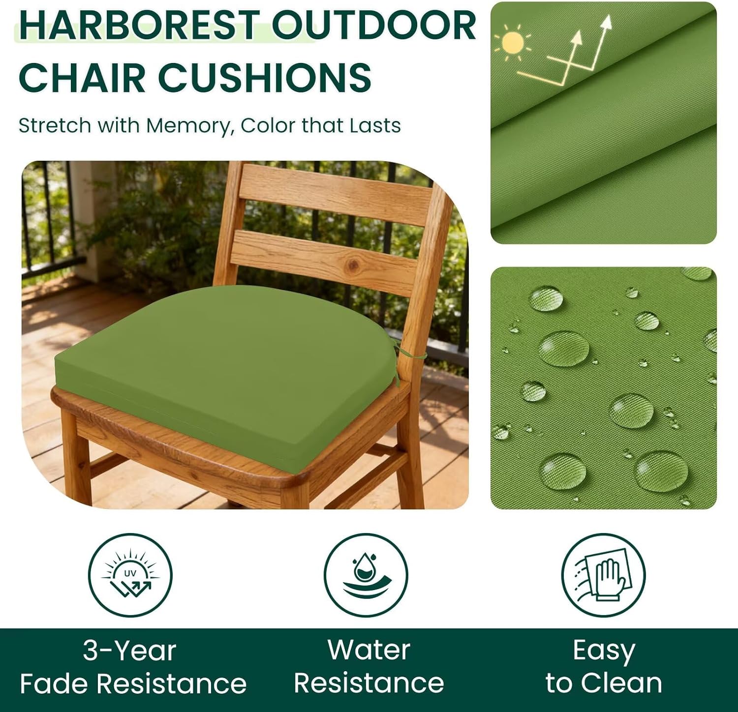 harborest outdoor chair cushions set of 6, water resistant patio chair cushions with ties, outdoor seat cushions for patio furniture, 17"x16"x2", grass green 17"x16"x2" (6 pack) grass green