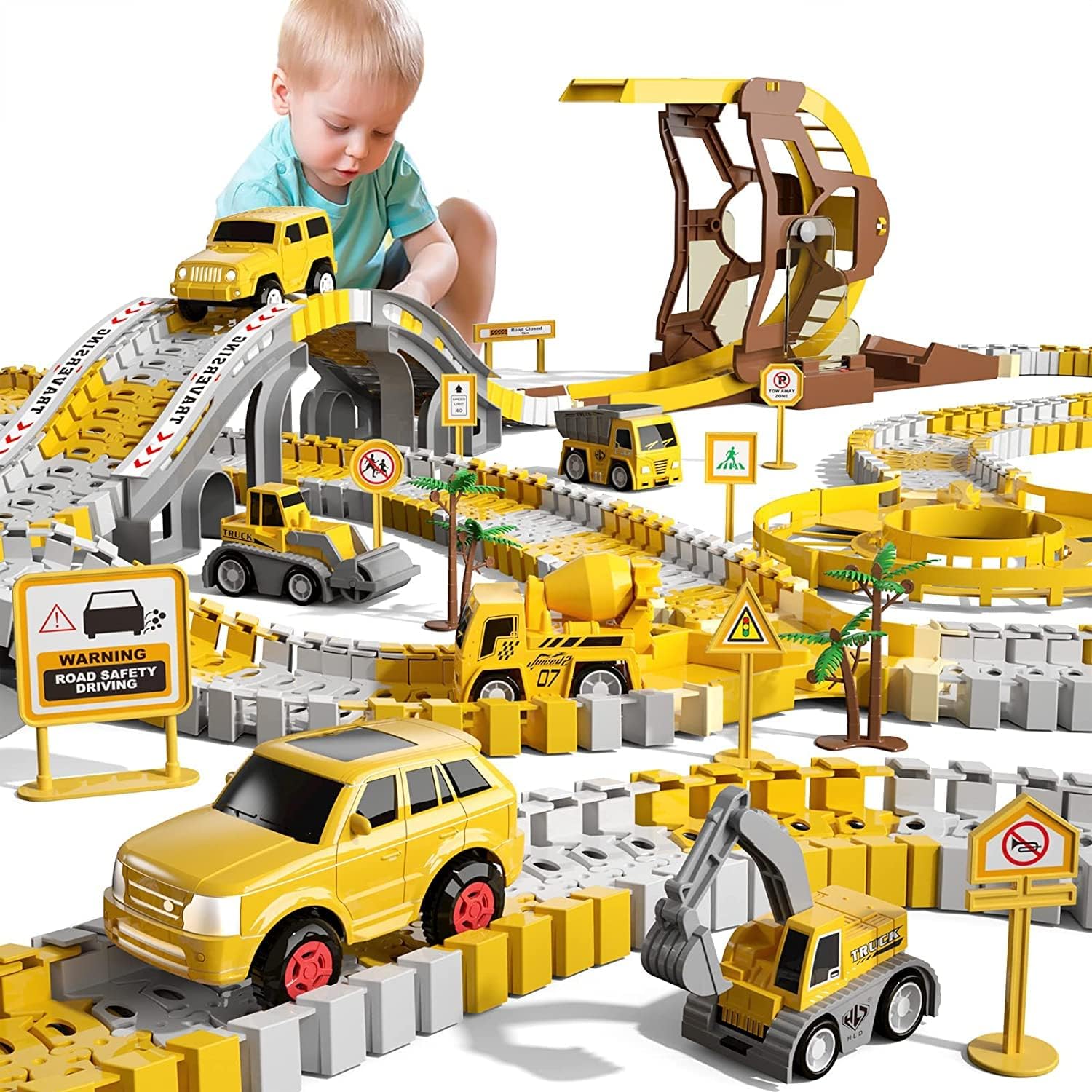 299 PCS Construction Race Tracks Boys Toys, 2 Electric Cars, 4