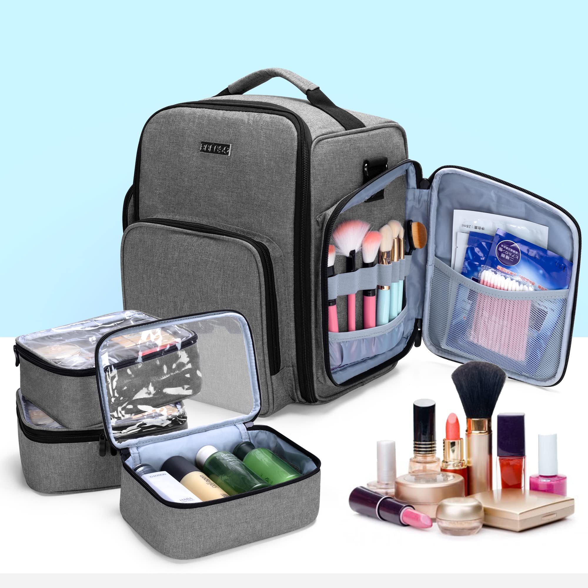 BAFASO Borsa Organizer per Smalti per 72 Flaconi con 3 Sacchetti, Grigio | Valigetta Porta Smalti per Unghie, Borsa da Viaggio per Smalti per Unghie, 15 ml - 0,5 fl.oz (Solo Borsa)