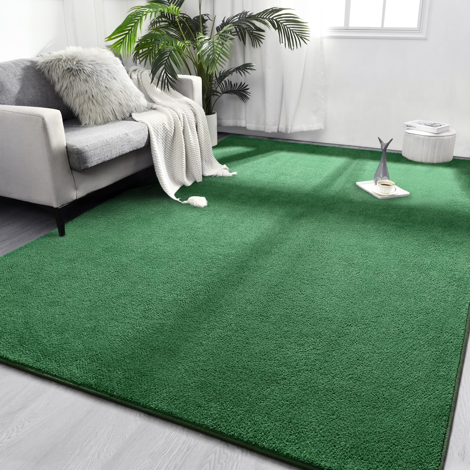 FlyDOIT Area Rugs for Bedroom Living Room, 4x6 Green Super Soft Comfy Thickened Memory-Foam Indoor Carpets, Modern Aesthetic Minimalist Carpet for Boys Girls Adults Apartment Nursery Home Décor — image 1