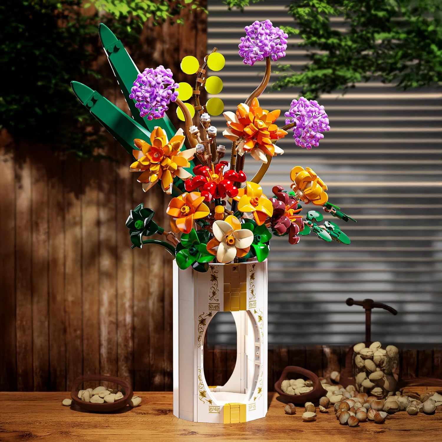 FANTASY&Co. Elegant Floral Display Building Kit with Vase | DIY Flower Bouquet Blocks for Adults & Teens | Unique Home Decor Centerpiece | Perfect Festival Gift for Family (890+ Pcs)