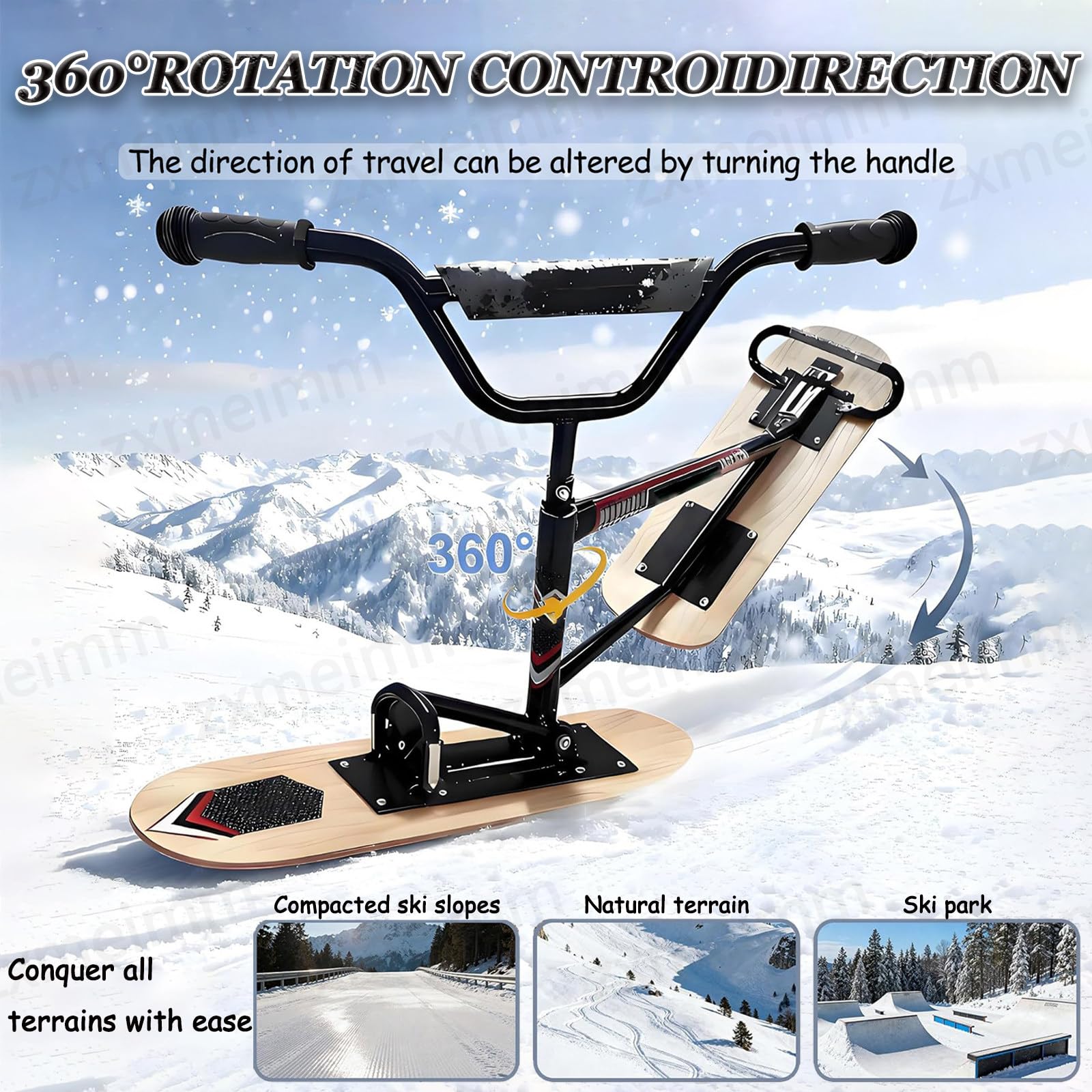 Snowscoot Tout-Terrain Adulte - Plateau Érable 5 Plis, Lames Doubles - Luge Hiver pour Pentes Damées et Jardin