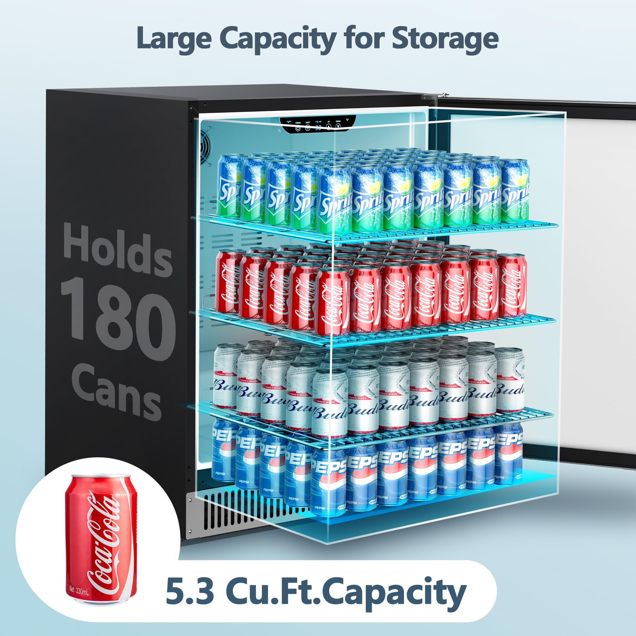 Coolski 24 Inch Beverage Refrigerator Cooler Under Counter, 180 Cans Outdoor Refrigerator for Patio, Built-In or Freestanding Fridge with Stainless Steel Door for Home Bar Kitchen, ETL, NSF Approved on Fridge.com