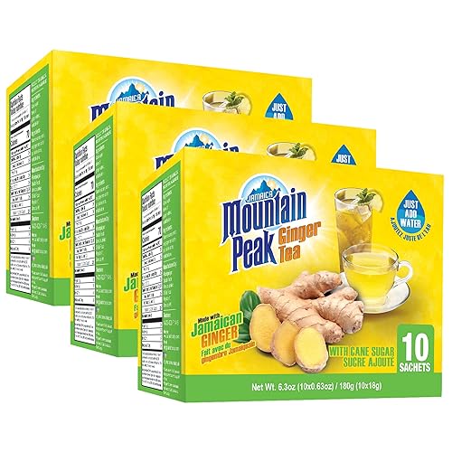Jamaica Mountain Peak Té de jengibre original, endulzado, 1.98 onzas (paquete de 3)