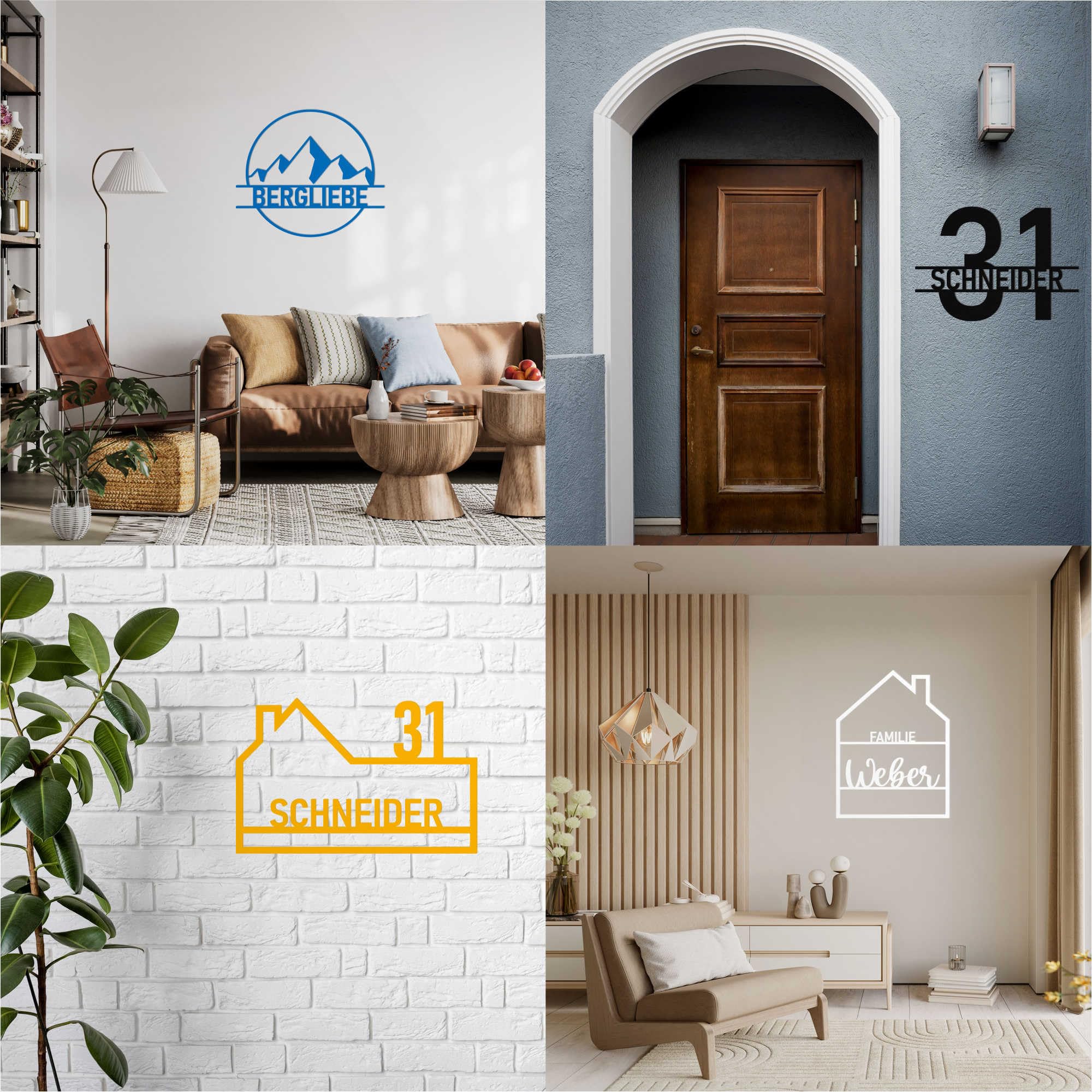 INDIGOS UG - Targhetta per porta in alluminio composito – Targa per porta – Bianco – 90 cm – Nome – Targhetta per la porta di casa – Testo personalizzato – Targa per famiglia, amici, regalo