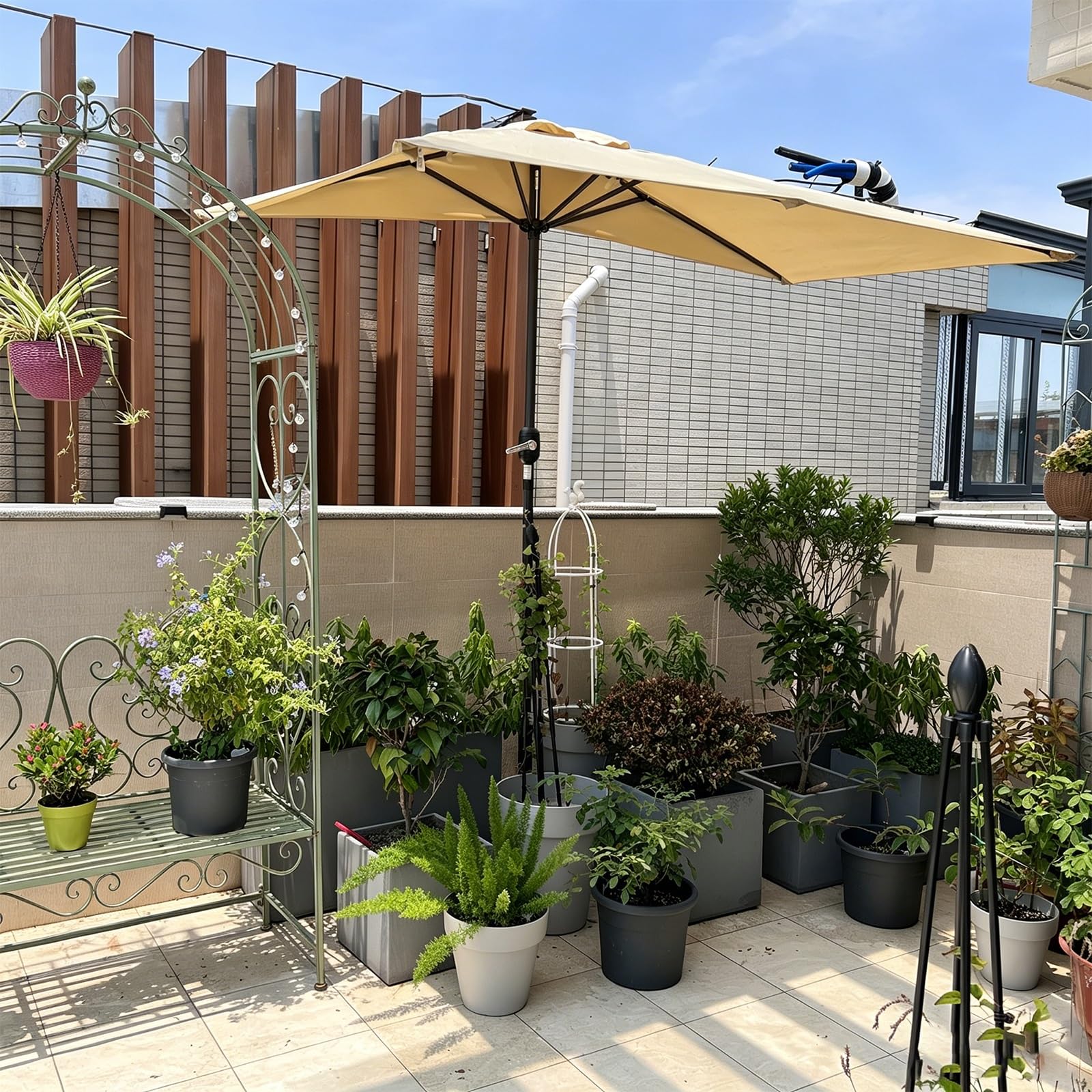 Półprostokątny Parasol Tarasowy Z Korbą I Obciążoną Półokrągłą Podstawą, Regulowana Wysokość Prostokątnej Czaszy Na Balkon, Pomost, Ogród I Ganek