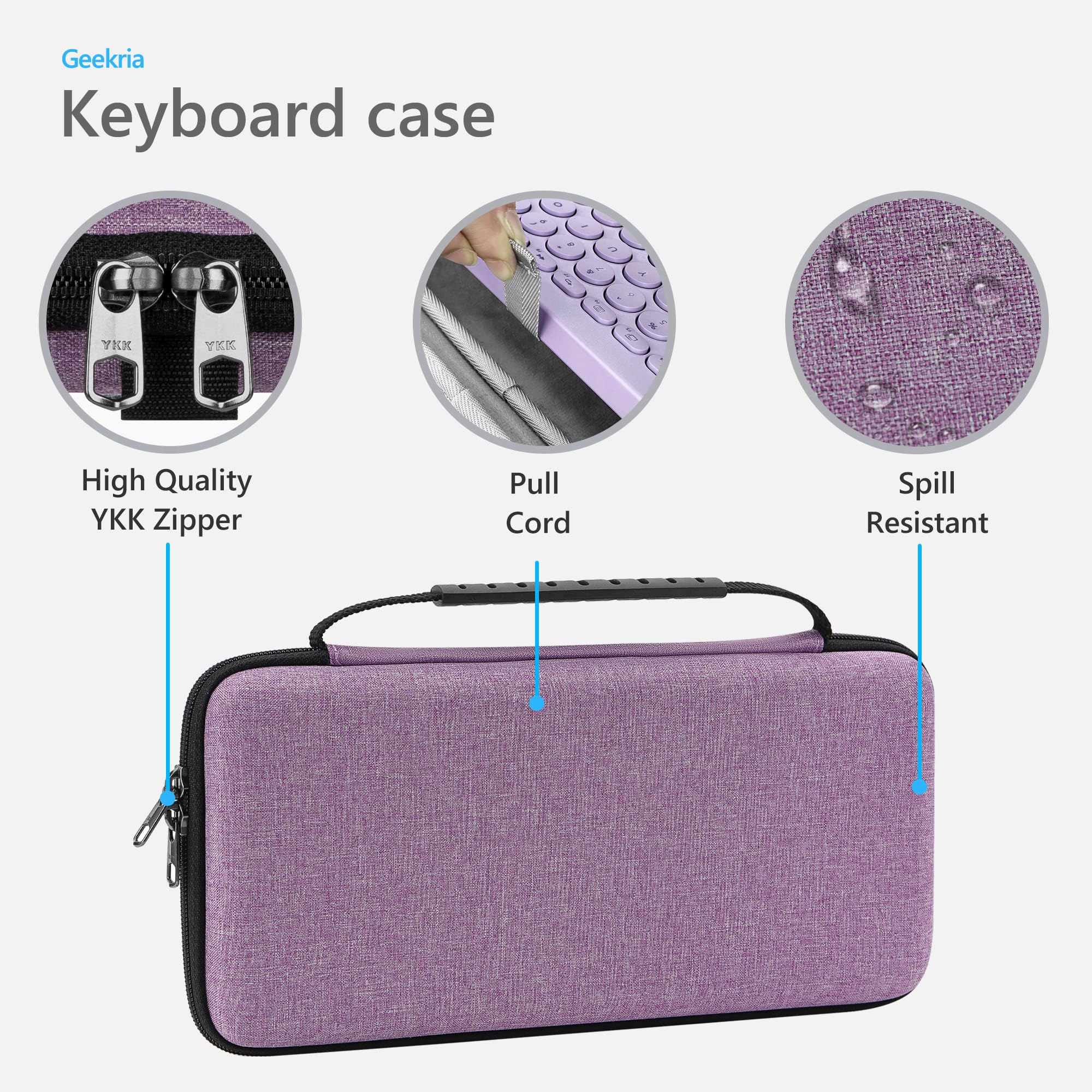 Geekria Funda para Teclado, Estuche de Viaje Protector rígido para teclados compactos pequeños, Compatible con Logitech Pebble Keys 2 K380s / K380 (Lavanda)