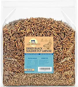 5LB Dried Black Soldier Fly Larvae Treat for Chicken More Calcium Than Mealworms,for Laying Hen,Wild Birds (5 Pound)