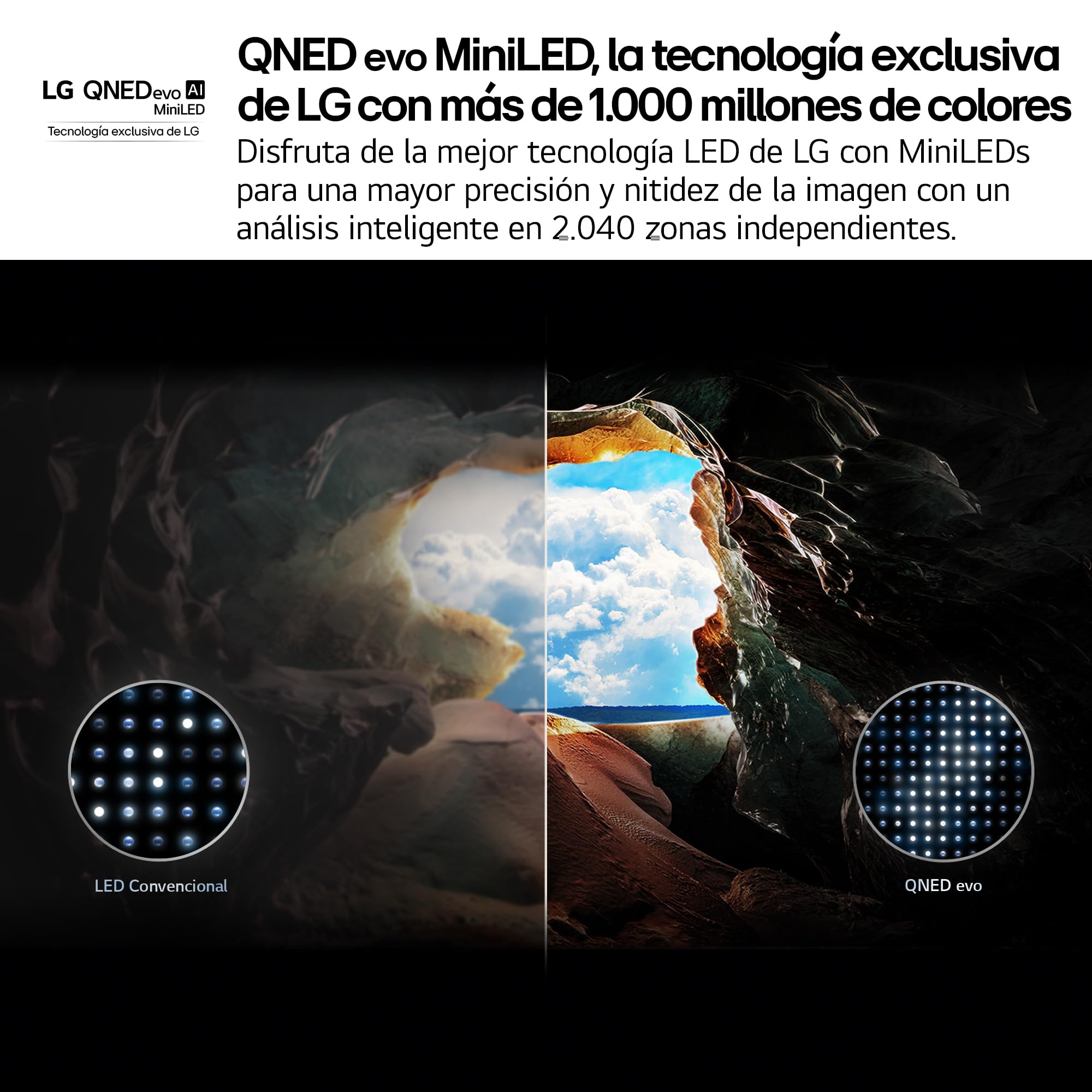 LG 65QNED85A6C - TV 65", 4K QNED EVO, Smart TV, WebOS 25, Procesador Potente e Inteligente, MiniLED AI, Super Upscaling, Dolby Vision y Dilgital Plus, Alexa/Google Assistant, Negro