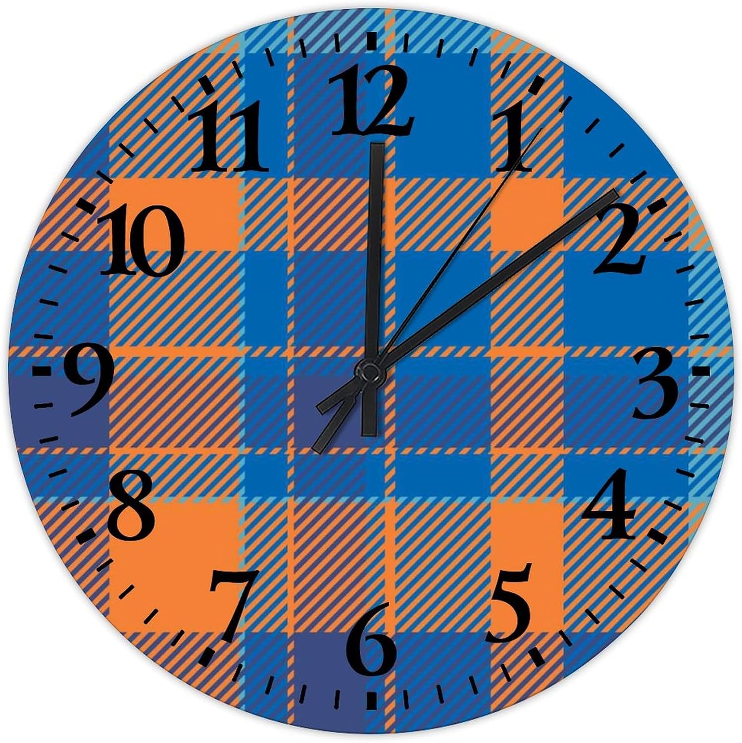 12 inch Silent Non-Ticking Wall Clocks Battery Operated Buffalo Check Plaid Black and White Wall Decor for Classroom Custom Round Wooden Wall Clock Rustic for Pool New Home