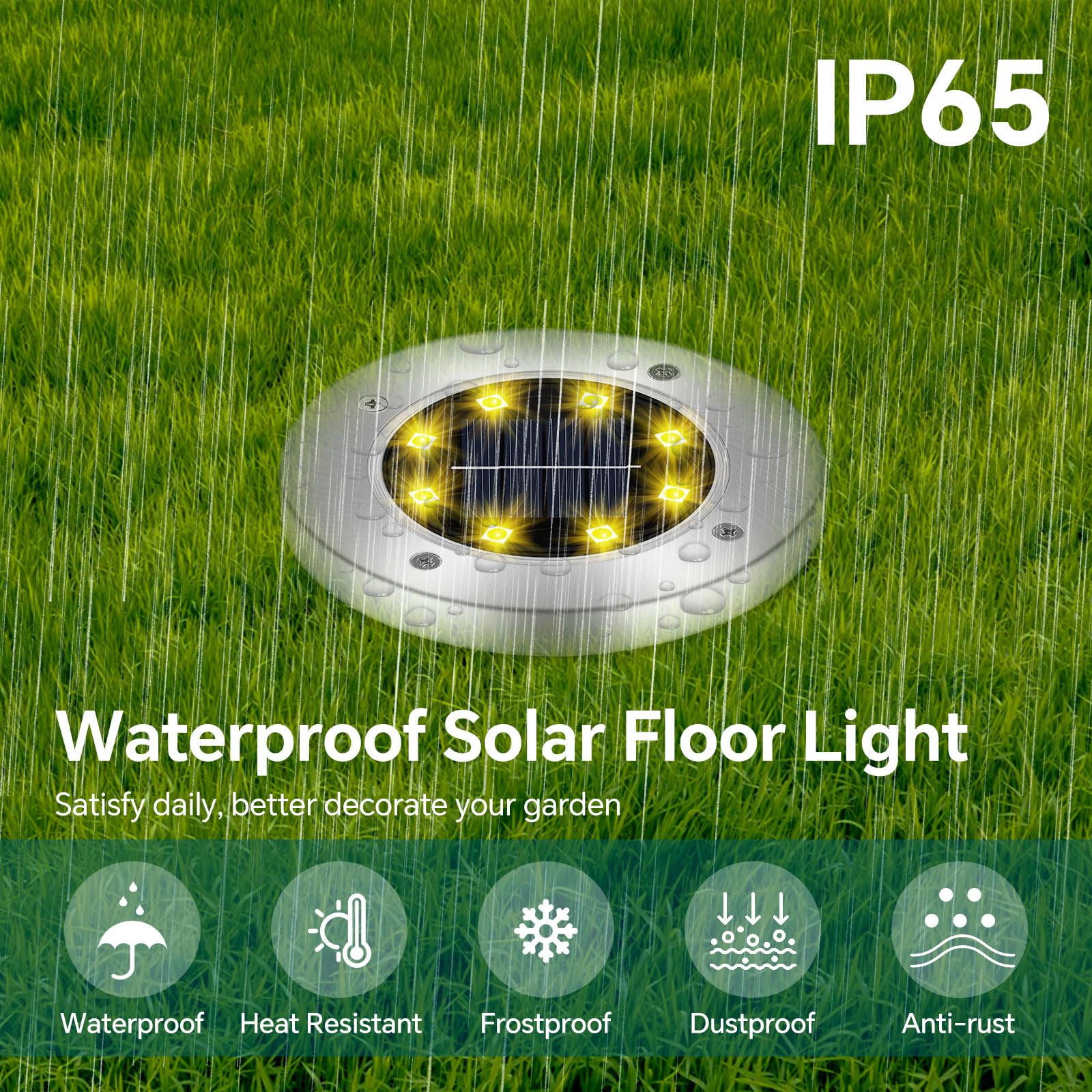 Caldarax Solar Deck Lights Outdoor Garden, 8 LEDs Outdoor Ground Lights, IP65 Waterproof Ground Decking Light - Image 3