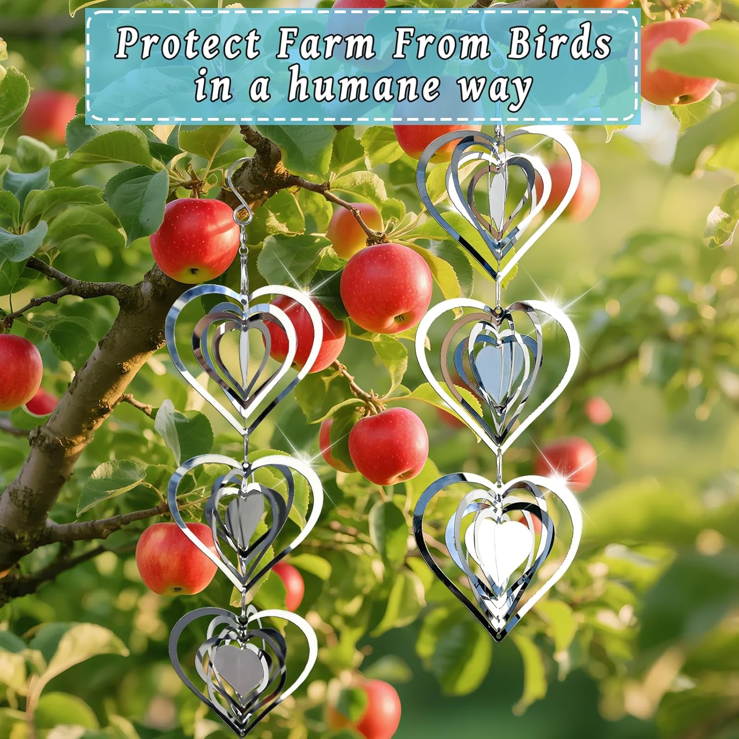 DELAVIDA Stainless Steel Bird Scare Devices, 3D Wind Spinners Outdoor, 9 Discs Set, Reflective Decor to Keep Swallow Pigeon Sparrow Away from House Patio Garden (Heart)