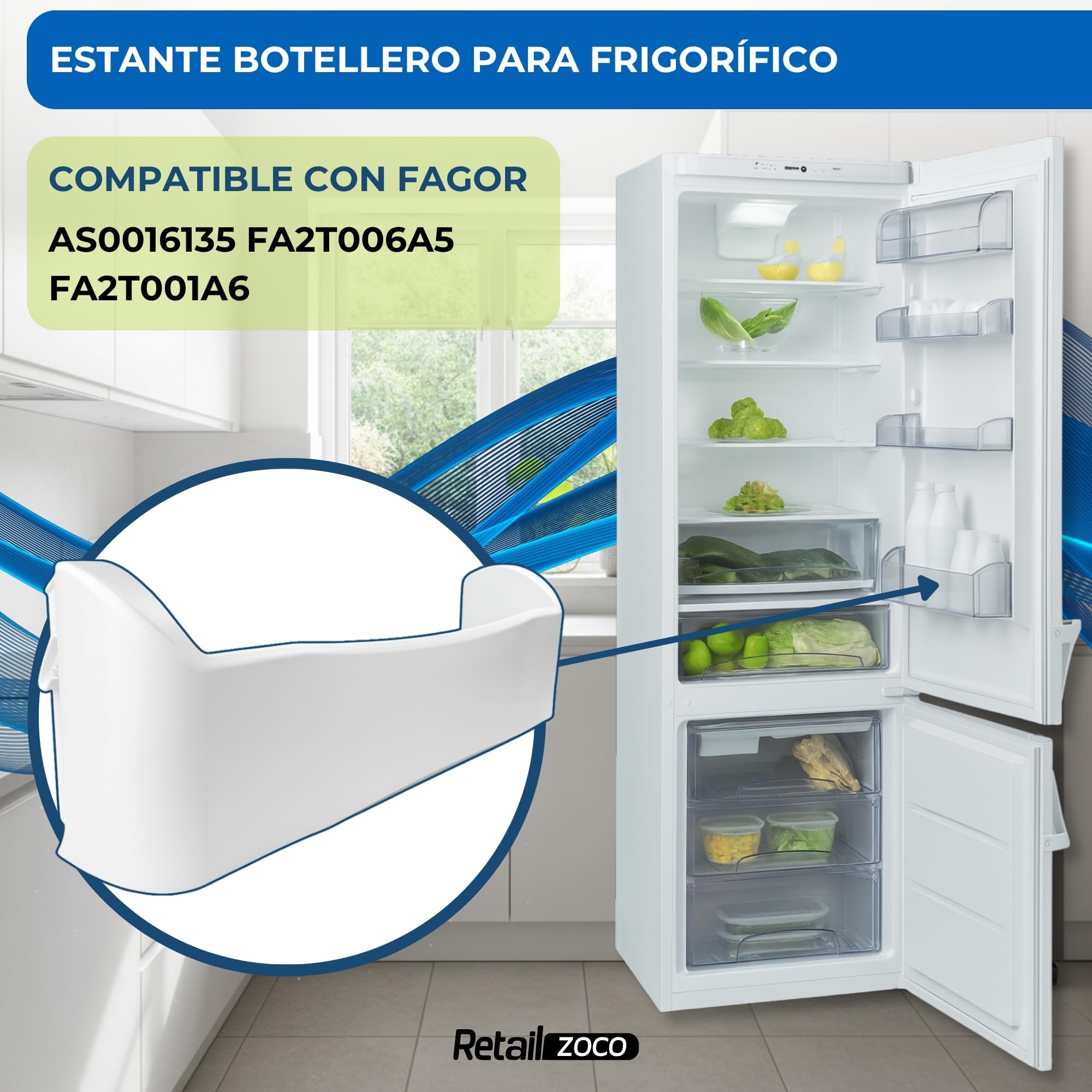 Estante Botellero Frigorífico compatible con Fagor, Botellero inferior para la nevera, código original AS0016135 FA2T006A5 FA — view 2