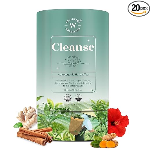 Cleanse Tea | Herbal Tea for Healthy Detox, Improved Blood Circulation & Reduced Inflammation | Milk Thistle, Dandelion, Turmeric, Hibiscus (20 Pyramid Tea Bags)