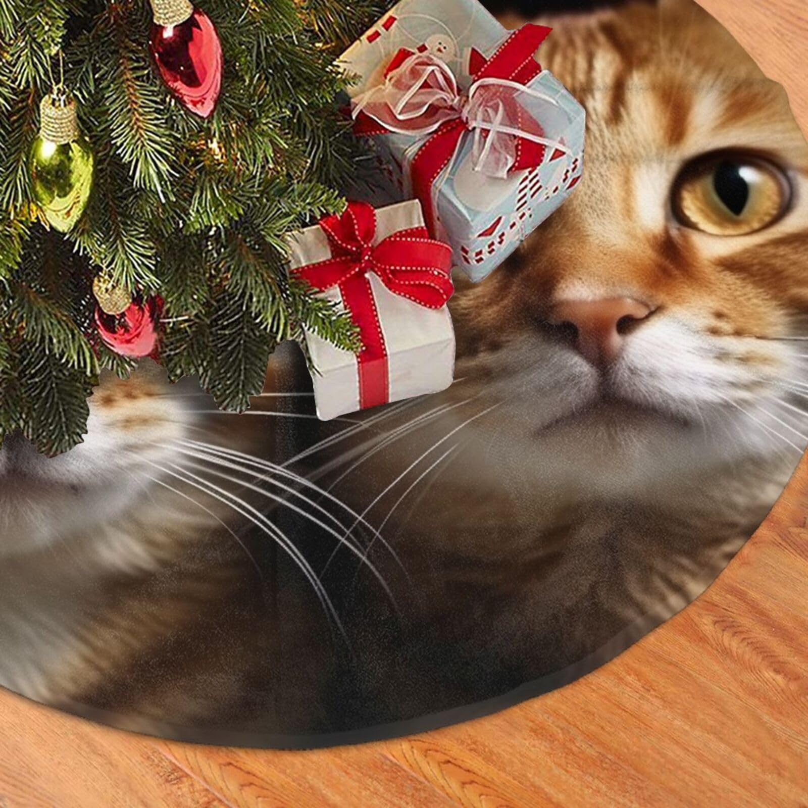 Fodpand Black Cats Christmas Tree Skirt 48" Velvet Xmas Tree Skirt Mat Rustic Christmas Tree Mat Cover Winter Xmas Tree Collar For Indoor Outdoor Christmas Decorations