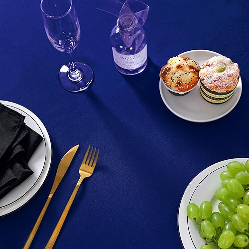 Miniatura 7 de Mantel de tela de poliéster redondo y lavable de 70 pulgadas, mantel decorativo para bodas, fiestas, cenas y banquetes, color azul rey