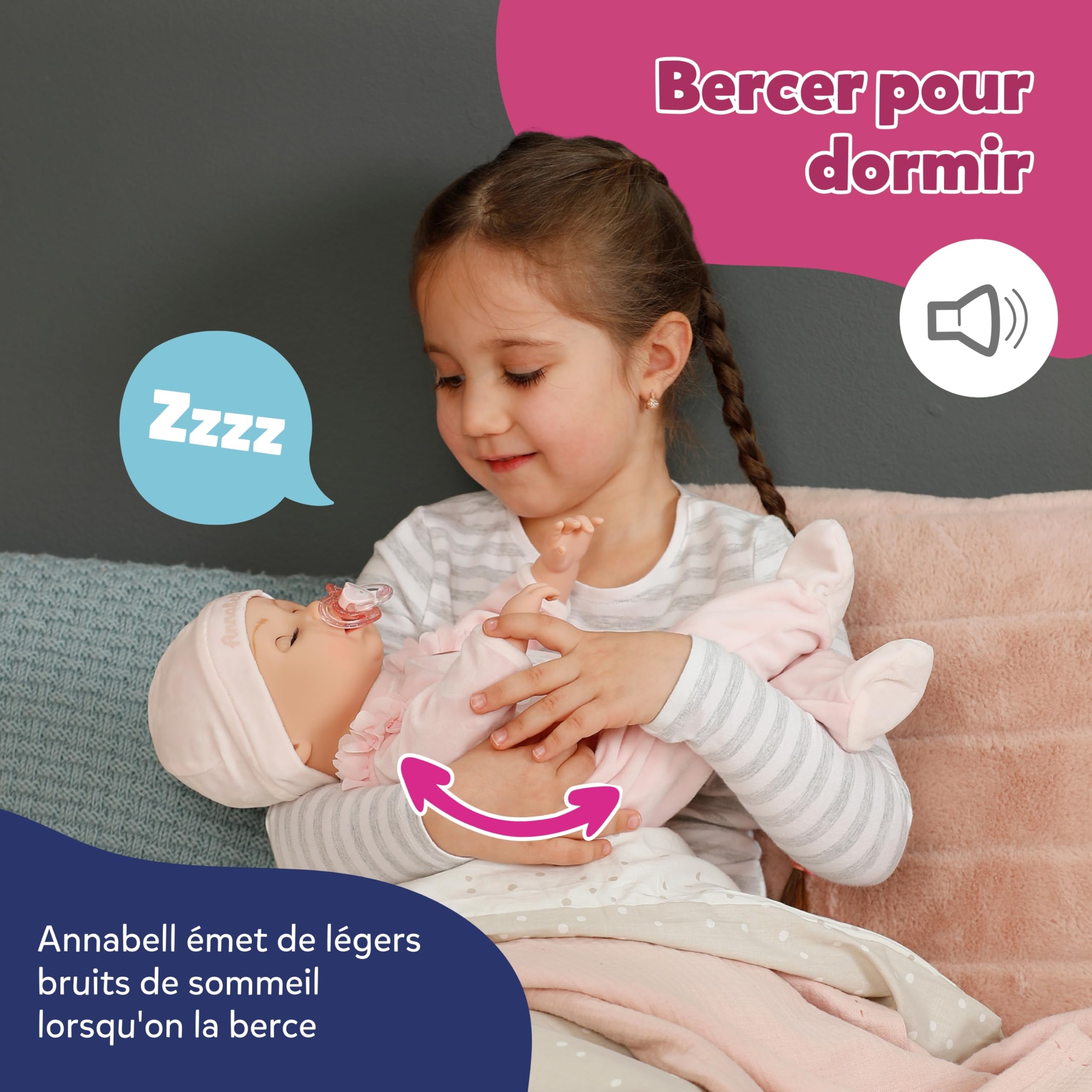 BABY born Annabell 43 cm, Poupon, Son, 7 Fonctions | Corps souple, accessoires inclus, piles requises, dès 3 ans