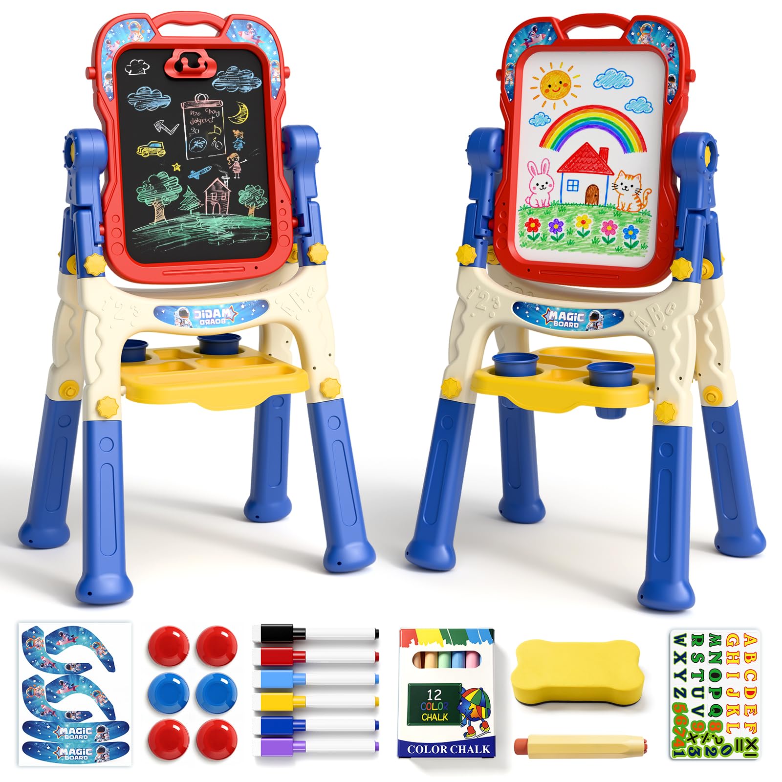 EUCOCO Toys for 1 2 3 4 5 6 Year Old Boys Gifts, Art Easel for Kids Drawing Board 1st Birthday Gifts for Boys Toys Age 1 2 3 Birthday Presents Toddler Learning Baby Toys Christening Gift for Boy