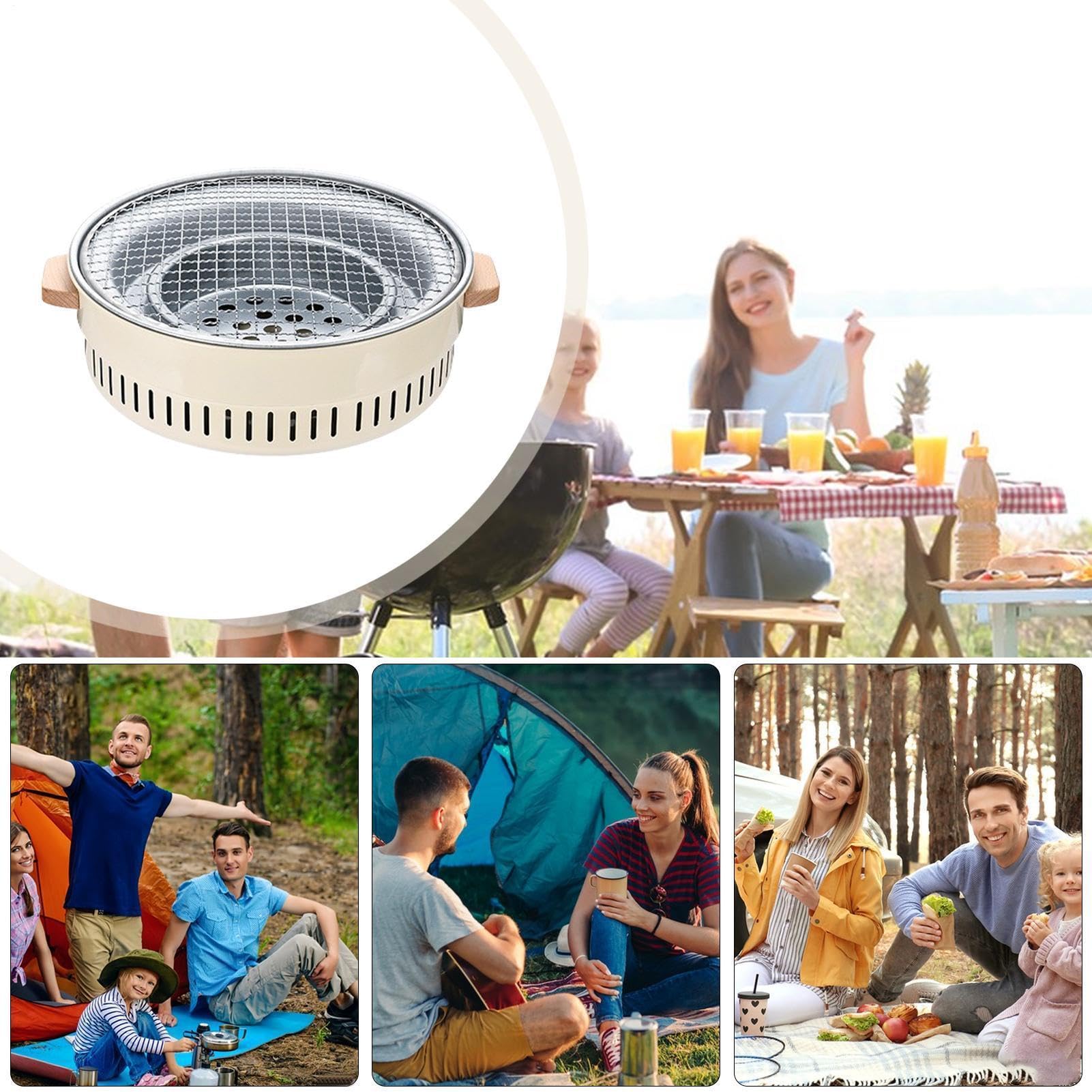 Parrilla De Barbacoa A Carbón Quemador Antiadherente Portátil De 31.75 Cm | Estufa De Carbón Para La Carne De Mesa La Cocina Al Aire Libre El Patio El Balcón El Camping Para Principiantes